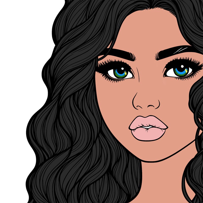 a realistic girl with wavy hair and lips