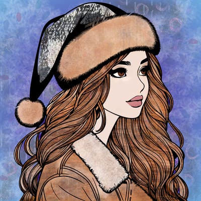 realistic girl in santa hat