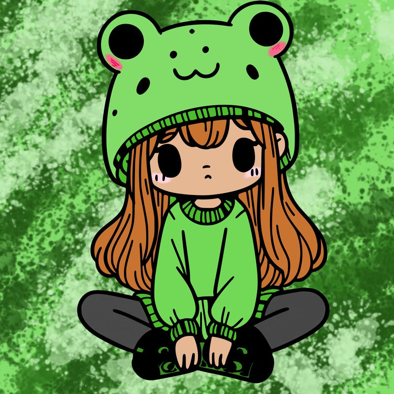a girl wearing a frog hat and some frog socks