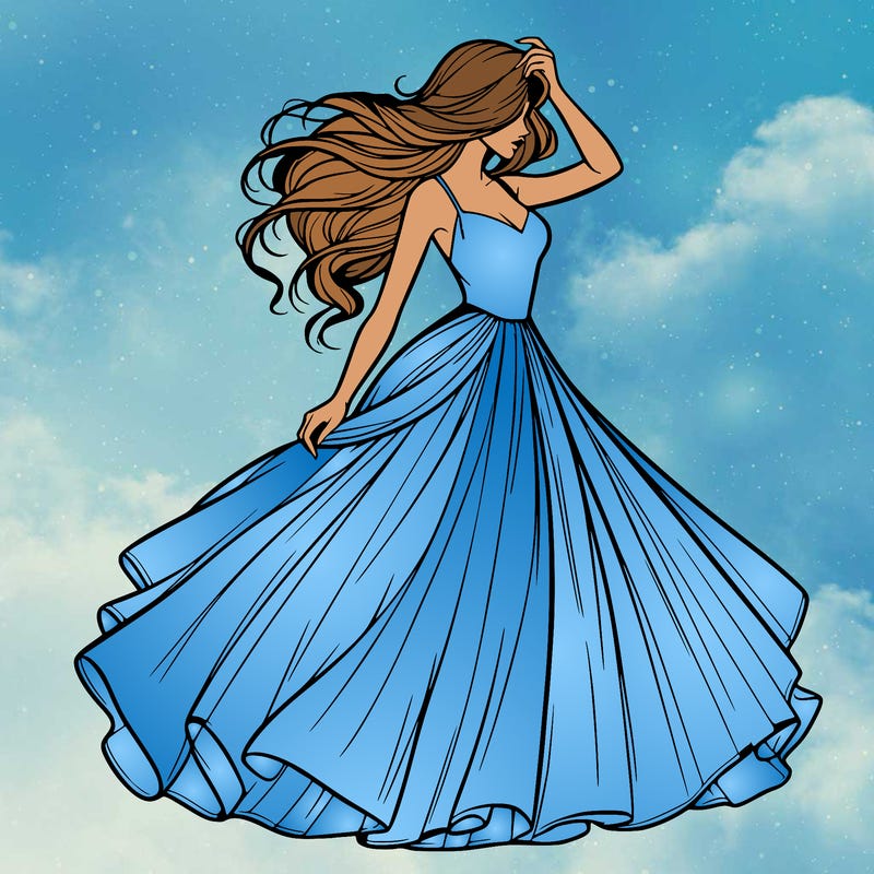 realistic woman with dress flowing in the wind