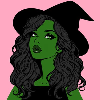 realistic witch girl with wavy hair and lips