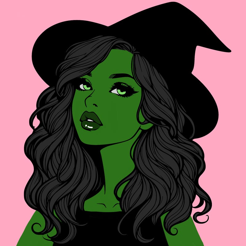 realistic witch girl with wavy hair and lips
