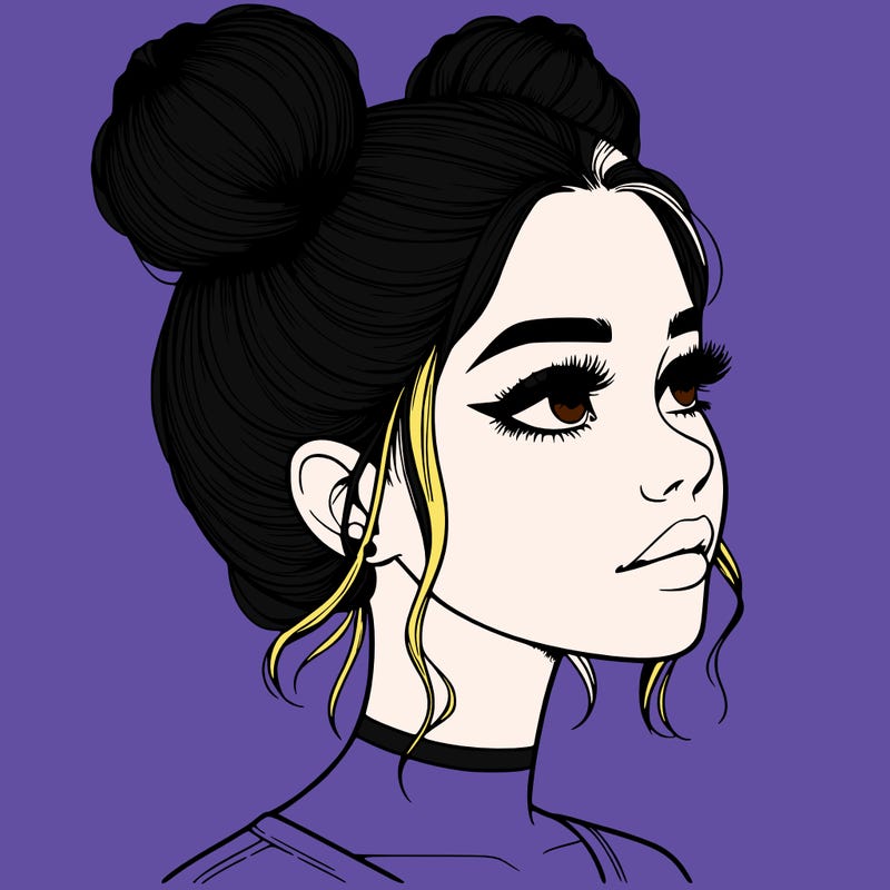 realistic girl with buns on the top of her head
