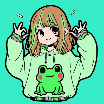 girl wearing frogging sweatshirt