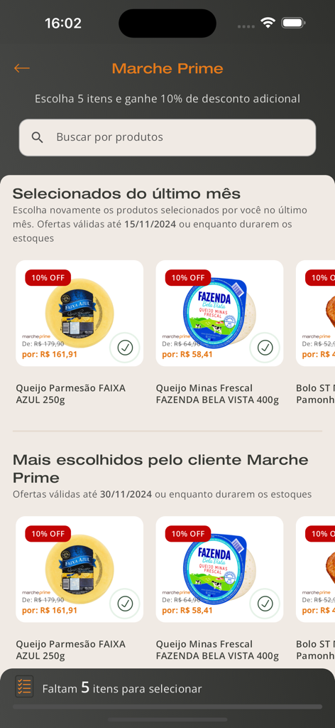 St Marche app interface displaying personalized Marche Prime discounts on premium grocery items