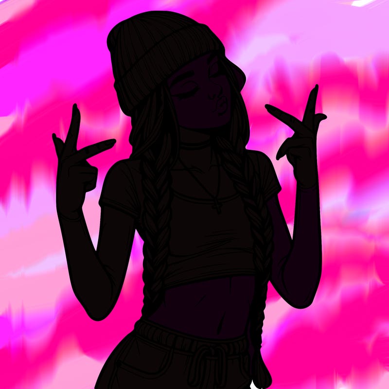 realistic teenage girl with braids and a beanie and crop top doing 🫶🏼