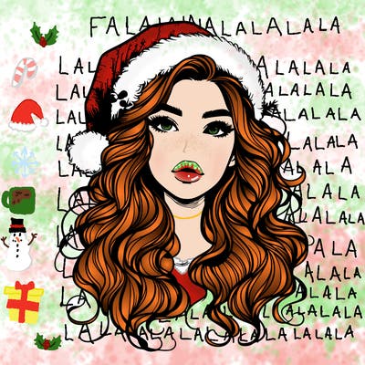 realistic christmas girl with wavy hair and lips