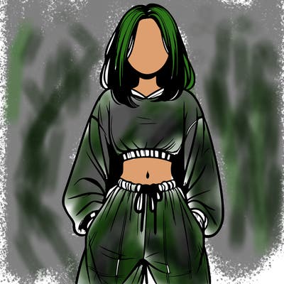 realistic girl faceless with baggy pants and a crop top