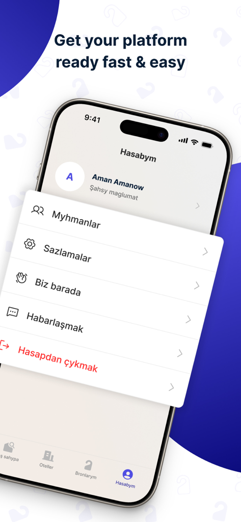Schermata del profilo utente e delle impostazioni dell'account dell'app di prenotazione alberghiera Oteller