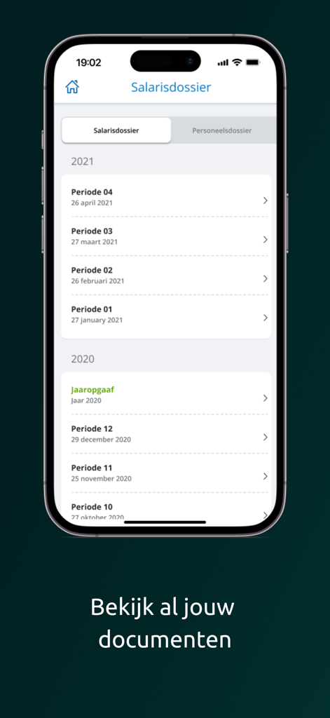 Youforce - Youforce mobile app interface displaying salary slips and annual HR documents