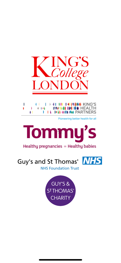 QUiPP - Logos of King's College London, King's Health Partners, Tommy's charity, and the NHS Foundation Trust for the QUiPP clinical tool.