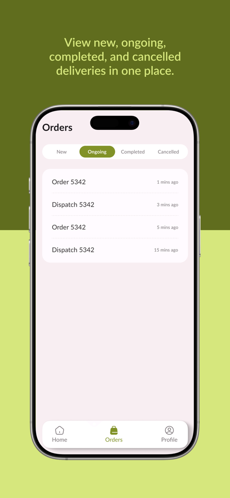 Fazt Rider - Pantalla de la aplicación Fazt Rider que muestra una lista de pedidos de entrega en curso y el estado del envío