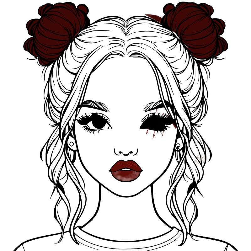 realistic girl with two buns in hair and lips