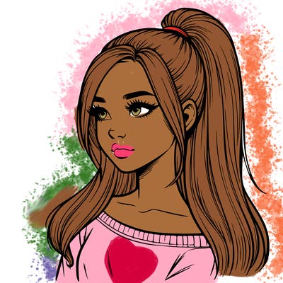 realistic girl with a high ponytail