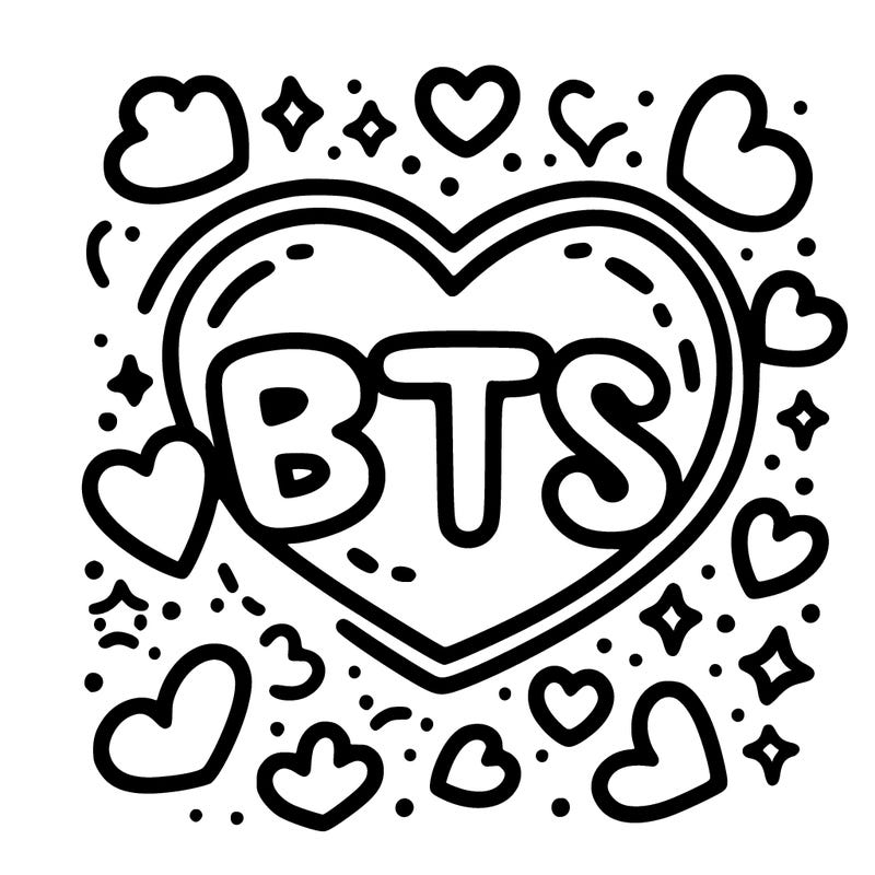 the letters “bts” inside a heart surrounded by hearts