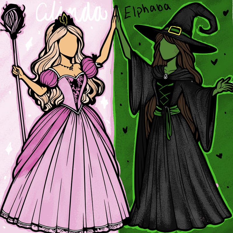 detailed realistic split of a princess and a witch