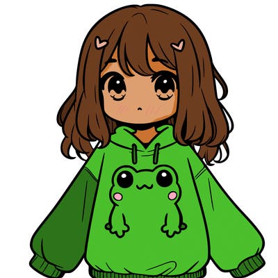 girl wearing frogging sweatshirt