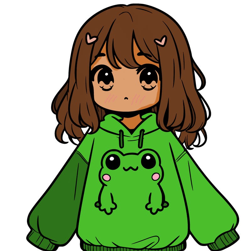 girl wearing frogging sweatshirt