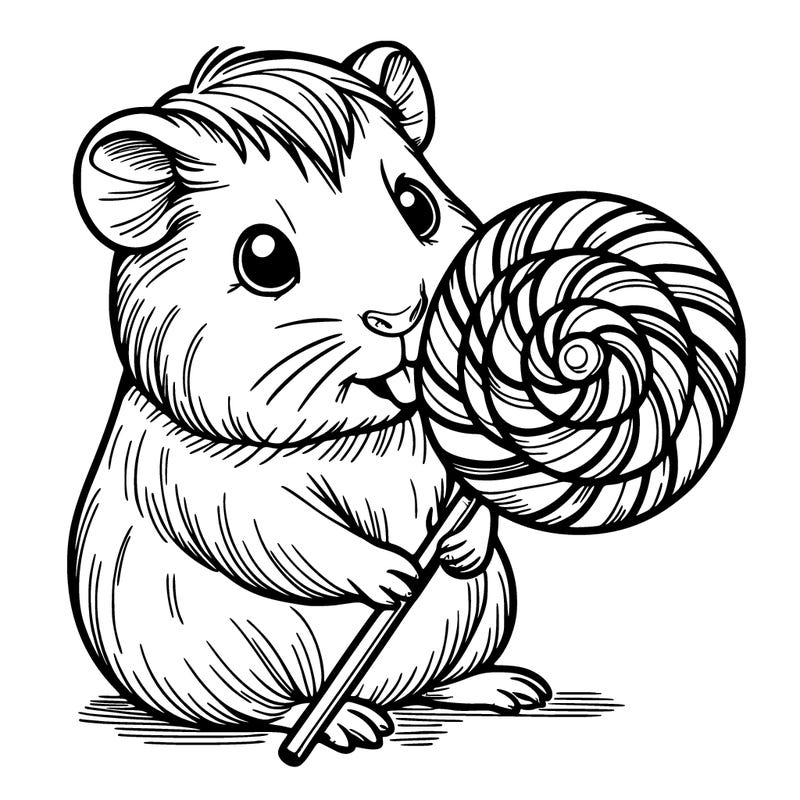 guinea pig holding a lolly pop