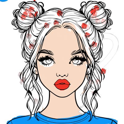 realistic girl with two buns in hair and lips