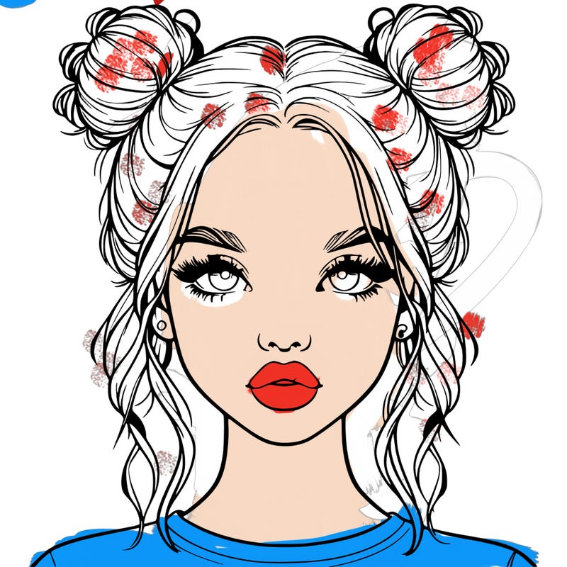 realistic girl with two buns in hair and lips
