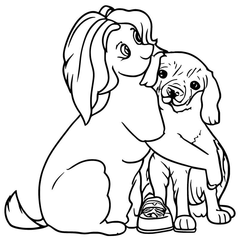 cartoon girl hugging cartoon dog