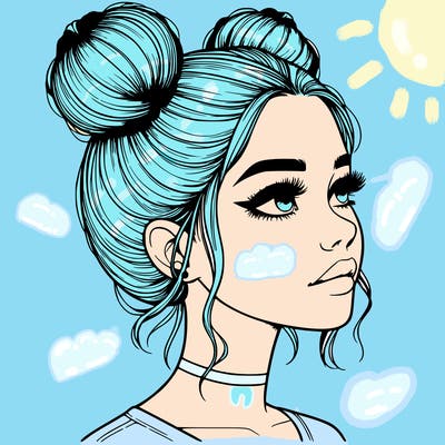 realistic girl with buns on the top of her head