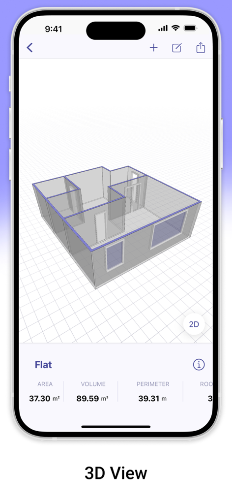 AR Plan 3D Measure Floor, Room - 3D floor plan model with area and volume measurements in AR Plan 3D app