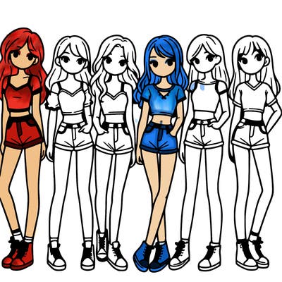 a group of girls wearing crop tops and shorts