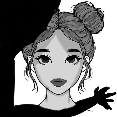 realistic girl with two buns on top of her head