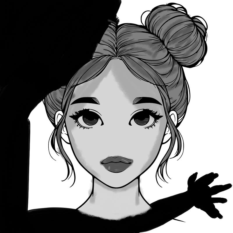 realistic girl with two buns on top of her head