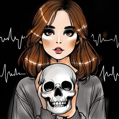 realistic girl holding a skull