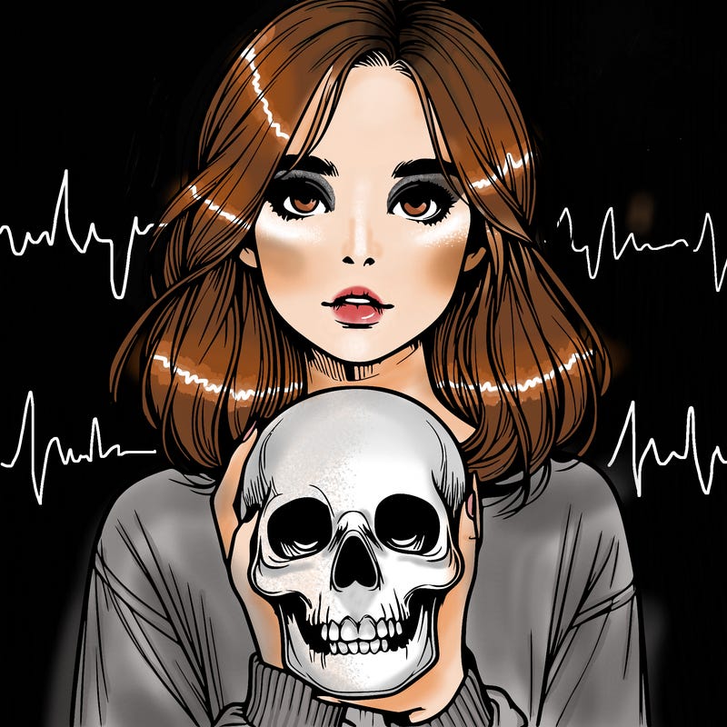 realistic girl holding a skull