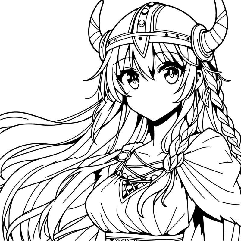 anime viking woman, beautiful, long hair