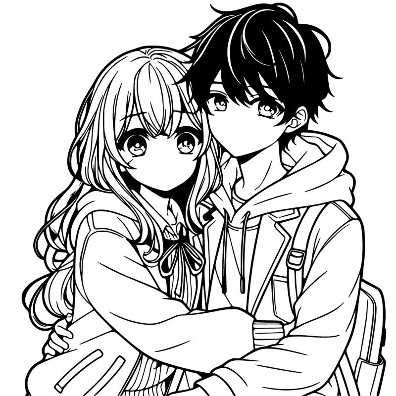 anime girl and boy hugging