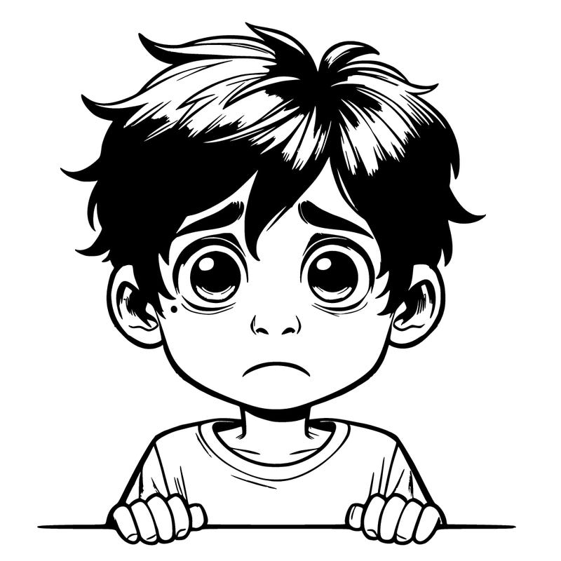 scared realistic boy with little hair