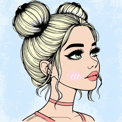 realistic girl with buns on the top of her head
