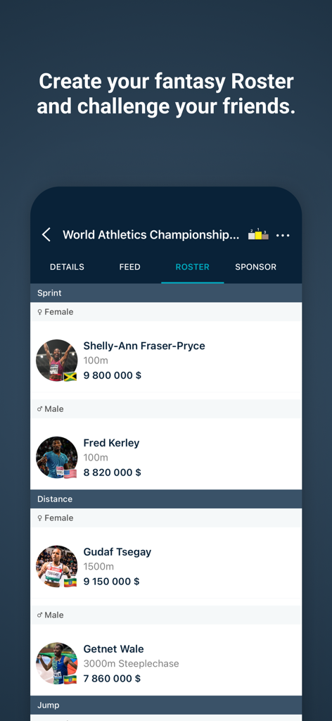 Crea un roster fantasy di atletica leggera nell'app mobile Roster Athletics