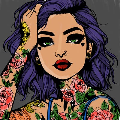 realistic girl with tattoos all over