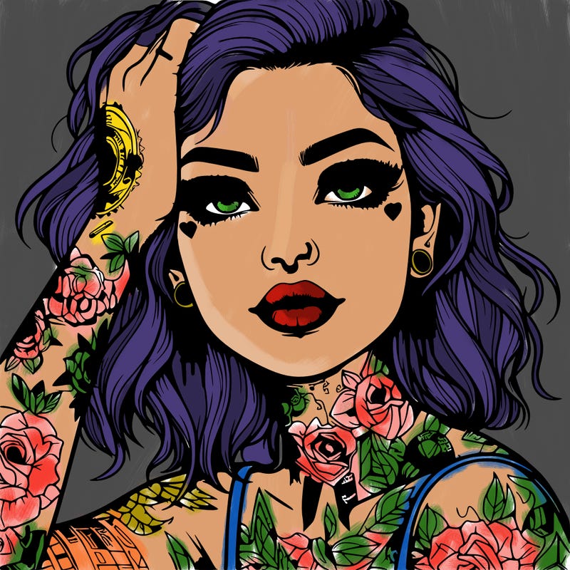 realistic girl with tattoos all over