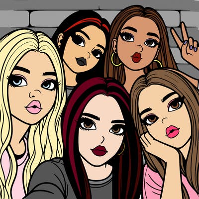 group of teen girls friends y2k up close in a selfie