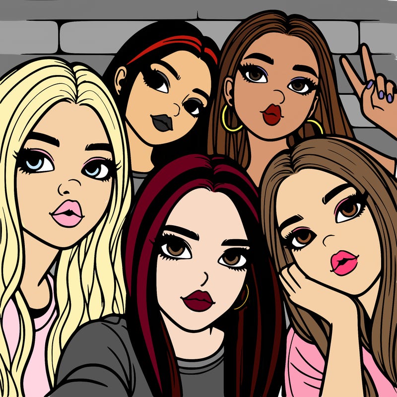 group of teen girls friends y2k up close in a selfie