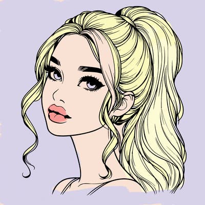 realistic girl with a ponytail on her hair and lips