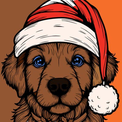 realistic dog with a christmas hat