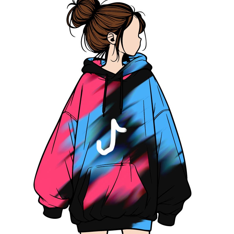realistic girl with a oversized sweatshirt on and a bun
