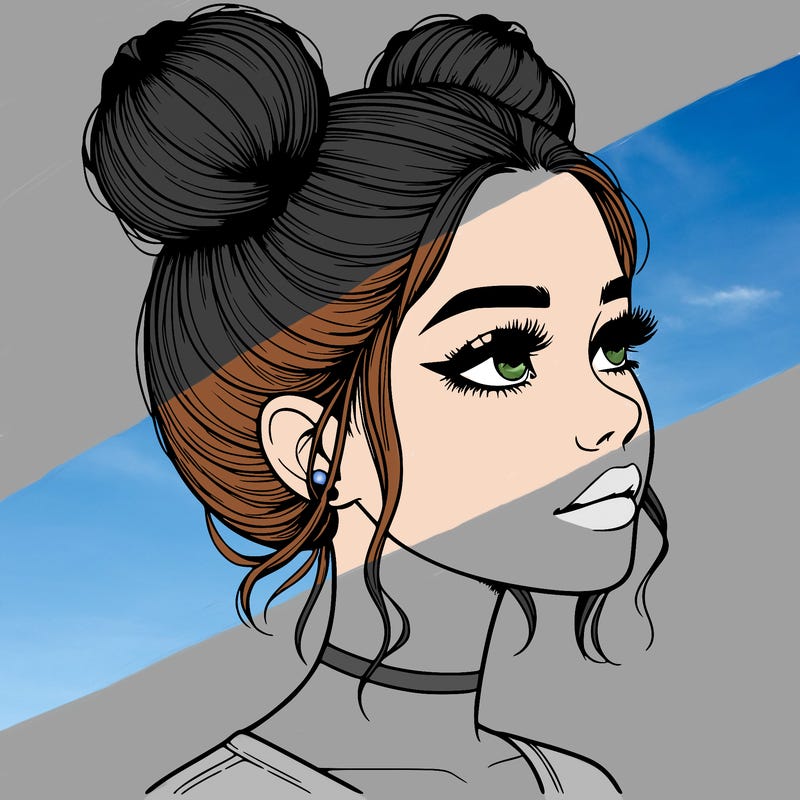 realistic girl with buns on the top of her head