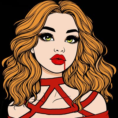 realistic girl with wavy hair and lips