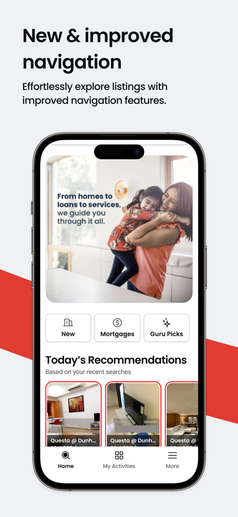 PropertyGuru Singapore - PropertyGuru Singapore app home screen featuring new navigation and property recommendations
