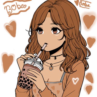 realistic girl drinking boba tea