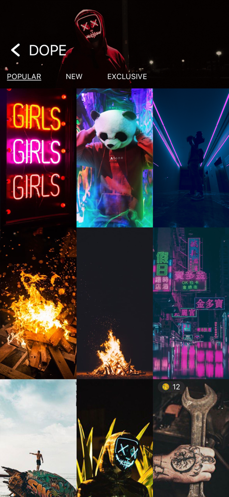 A selection of trendy and edgy wallpapers in the Dope Wallpapers app gallery